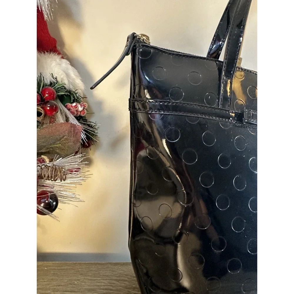 Kate Spade Polka Dot Camellia Street Tote Patent Leather Bag Black Handbag Purse